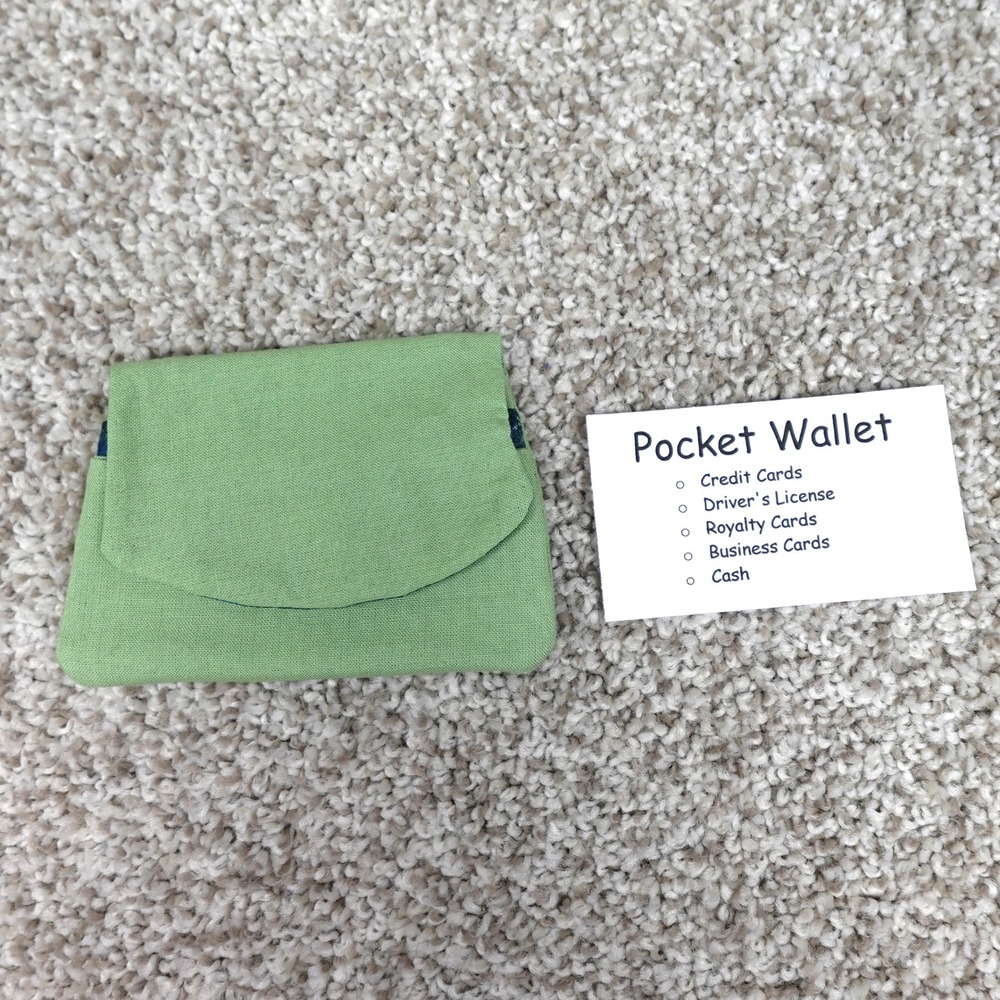 Handmade Sage Green Fabric Pocket Wallet Card Holder Marbled Lining